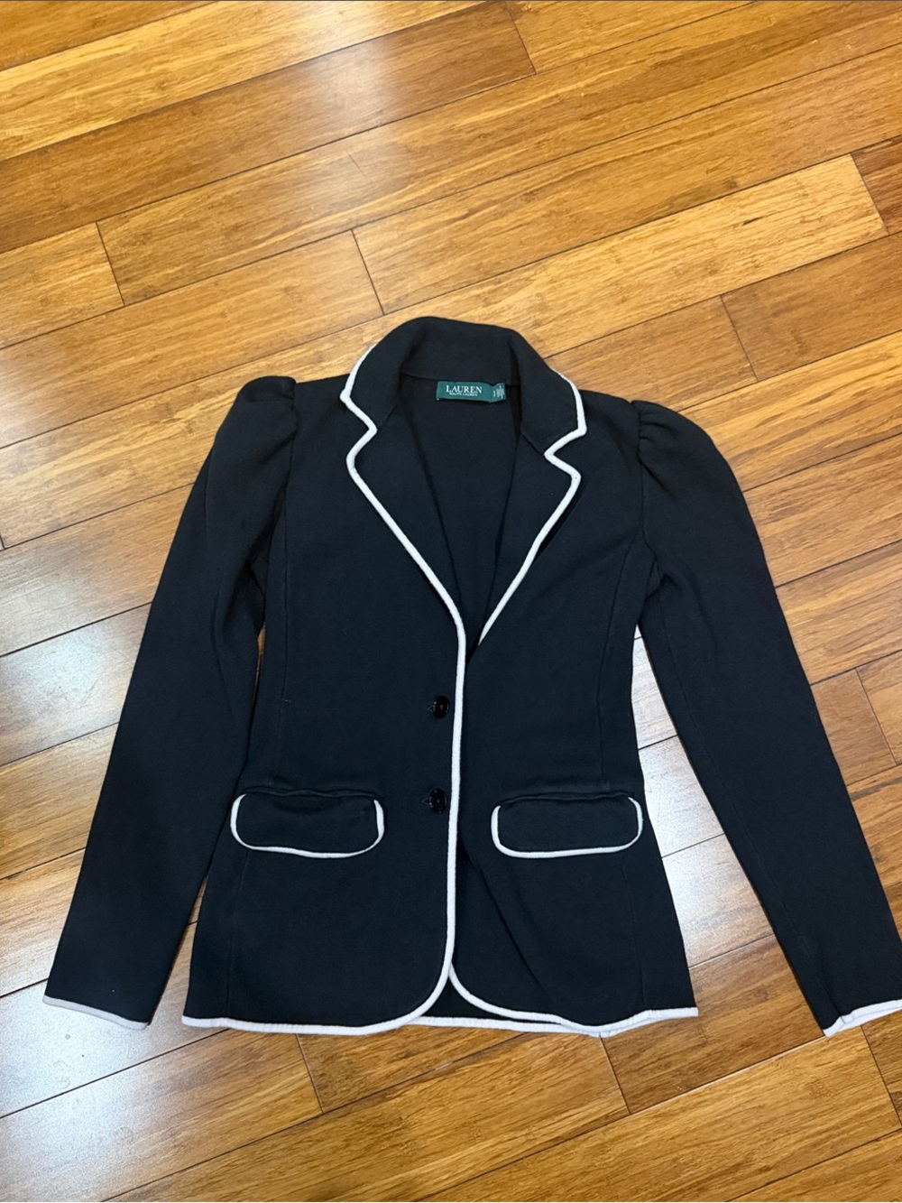 Lauren Ralph Lauren Black Puff Sleeve Blazer Small
